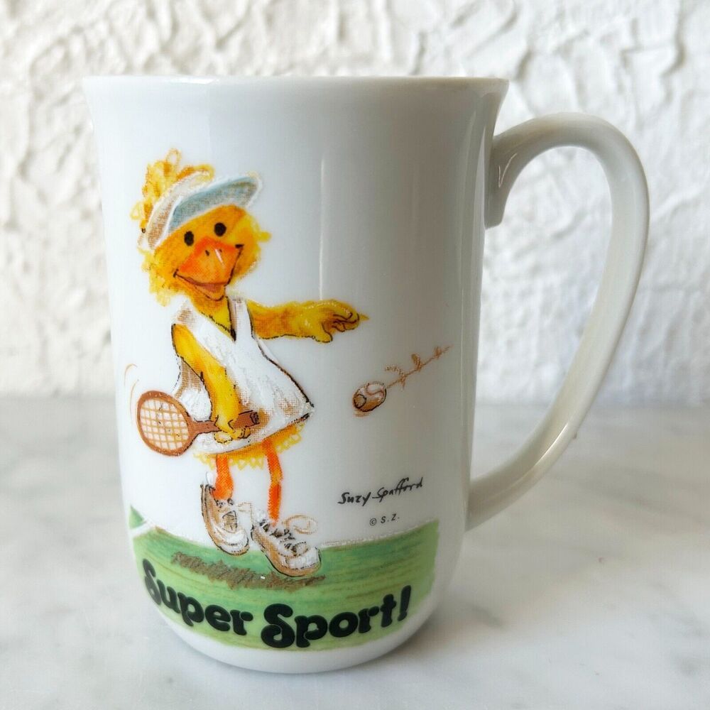 Suzy's Zoo Tennis Duck Mug Coffee Cup Vintage 1970s Suzy Spafford Super Sport